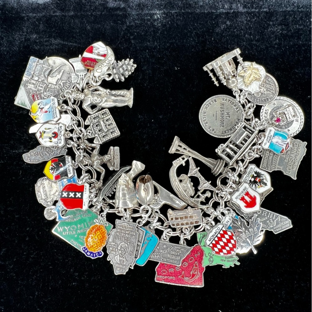 Vintage Travel LOADED Sterling 925 Silver Enamel Foreign & USA Charm Bracelet - Picture 8 of 16